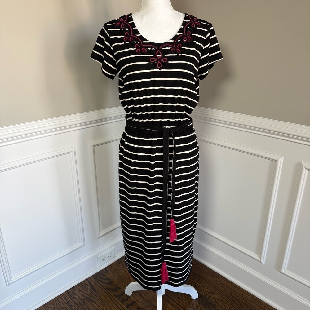 Appleseed’s Black and White Striped Midi Dress Size Small